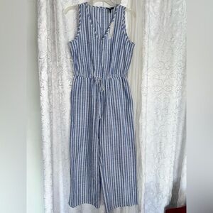 NWT DREW Blue and White Striped Jumpsuit